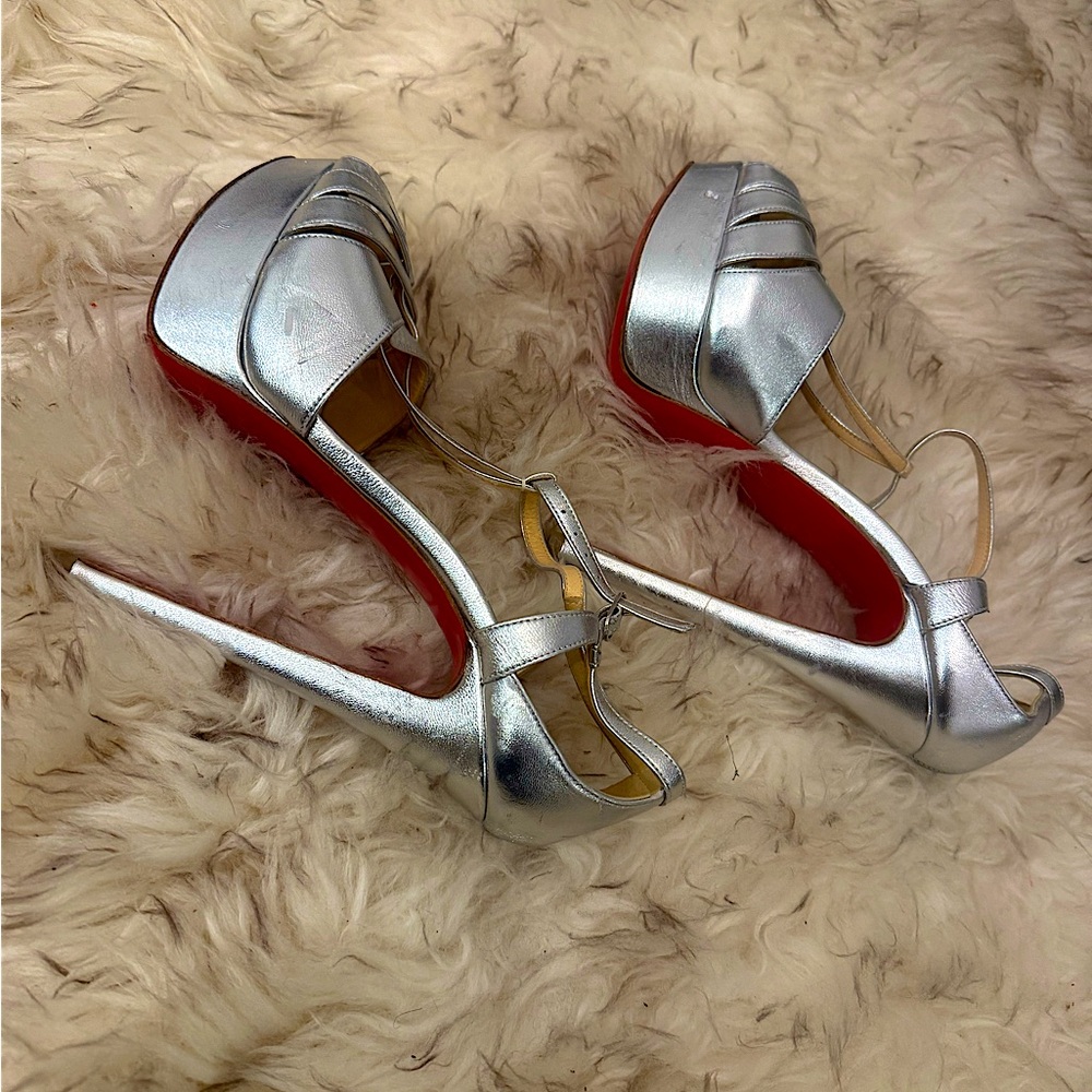 Christian Louboutin Silver and Red Stiletto Heels